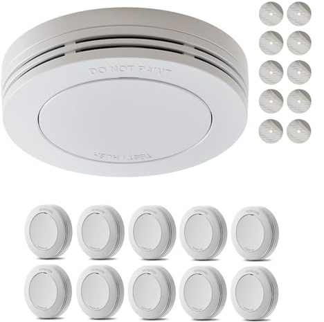 Safeliveo Rauchmelder 10 Jahre Batterie, Rauchwarnmelder 10er Set | Norm EN 14604, ohne blinkende LED, Stummschaltfunktion, ohne Bohren mit Klebepads