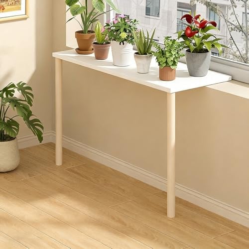 Fensterbank Verbreiterung Innen Holz-Fensterbankverlängerung für Pflanzen (bohrfrei), Fensterbankverlängerungsplatte mit Kürzbaren Beinen, Robustes Balkon-Pflanzenregal(H40cm,L70xW15cm)