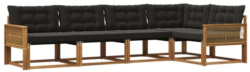 vidaXL Outdoor-Sofagarnitur mit Kissen 5 pcs Natürlich und Schwarz, Moderne Gartenmöbel, Sofa-Kollektion und robuste Terrassenbestuhlung, gemütliche Lounge-Einheit