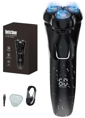 Rasierer Herren Elektrisch mit 4D-Schwebekopf, IPX7 Wasserdicht Elektrorasierer, Nass- und Trockenrasierer, LED-Display & Pop-Up Trimmer, 90 Min Laufzeit, für Zuhause und Reisen