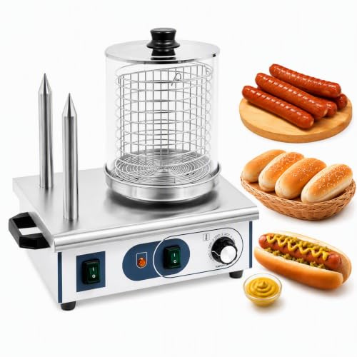 Hot Dog värmarmaskin, 550 W 220 V rostfritt stål brödvärmare korvvärmare fristående kommersiell hot dog maskin bockkorvvärmare med 2 värmespett för frukostbutiker restauranger matlastbilar