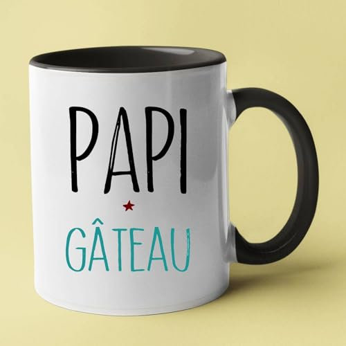 Tazza personalizzata Papi Torta, tazza in ceramica bianca e nera, regalo per nonno