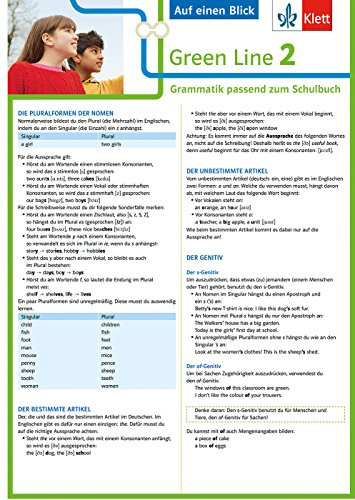 Klett Green Line 2 G8 Klasse 6 - Auf einen Blick: Grammatik passend zum Schulbuch (Green Line. Ausgabe für Bayern ab 2017)