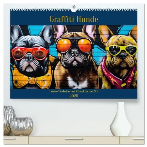 Graffiti Hunde (hochwertiger Premium Wandkalender 2026 DIN A2 quer), Kunstdruck in Hochglanz: Diese Hunde haben Charakter und Stil! (CALVENDO Kunst)