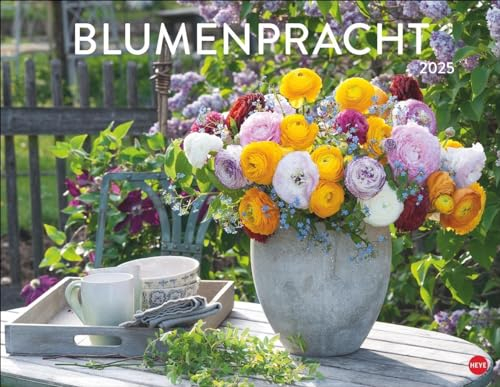 Blumenpracht Posterkalender 2025: Wandkalender mit 12 Fotos von wunderschönen Blumensträußen. Dekorativer Kalender mit zarten Blüten. 44 x 34 cm. Querformat