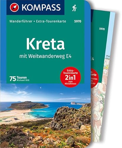 KOMPASS Wanderführer Kreta mit Weitwanderweg E4: Wanderführer mit Extra-Tourenkarte 1:50000 - 1:75000, 75 Touren, GPX-Daten zum Download.
