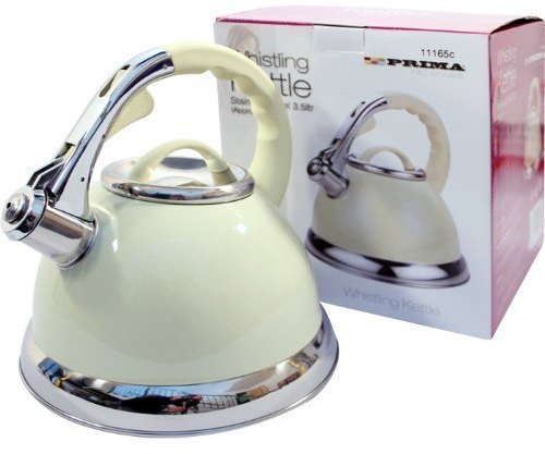 Prima 3.5L Lightweight Stainless Steel Whistling Kettle Camping Fishing Cordless Cream