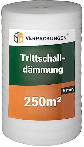 BB-Verpackungen 250 m² Trittschalldämmung 1,0 x 250 m (5 mm stark, sehr gute Schall- und Wärmedämmung) - Sets zwischen 25 m² und 250 m²