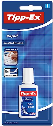 Tipp-Ex Rapid, Korrekturfluid mit Auftragsschwämmchen, schnelltrocknend, 1x25ml, Ideal für das Büro, das Home Office oder die Schule