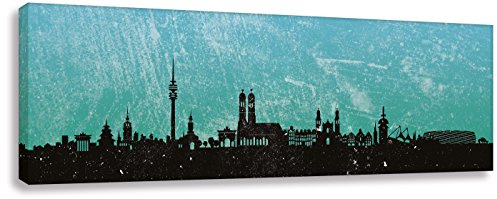 Kunstbruder Zimmerbild München Skyline Türkis (div. Größen) Leinwandbild Kunstdruck Wandbild/Leinwanddrucke/Kunstdrucke fertig zum Aufhängen Streetart Gemälde (30x90cm)