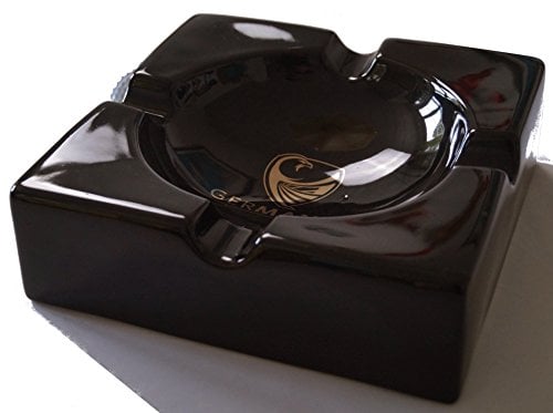 GERMANUS Großer Zigarrenascher Monument II Schwarz Gold, 22 x 22 x 6,5 cm