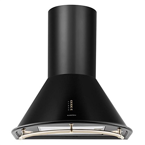 Klarstein Noir - Campana extractora, Extractor de Pared Retro, Aspiración/Ventilación, 3 Niveles de Trabajo, Filtro de Aluminio para Grasa, Potencia de extracción: 430 m³/h, Negro Mate