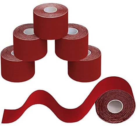 BB Sport 6 Rollen Kinesiologie Tape 5 cm x 5 m Viele Farben E-Book Anwendungsbroschüre Physio Tape Set Elastisch Wasserfest Muskelstraffende Bänder, Farbe:rot