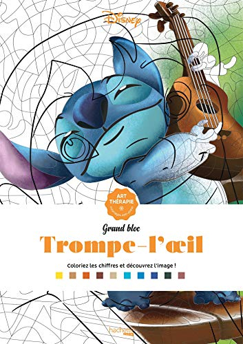 Grand Bloc Disney Trompe-l'oeil: Colorie les chiffres et découvre l'image