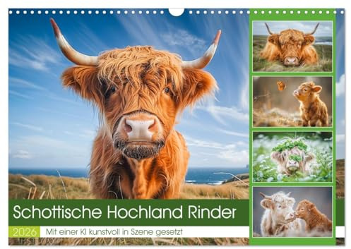 Schottische Hochland Rinder (Wandkalender 2026 DIN A3 quer), CALVENDO Monatskalender: Ihre sanfte Natur und ihr charakteristisches Aussehen machen sie ... Bewohnern jeder Landschaft. (CALVENDO Tiere)