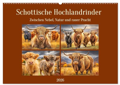 Schottische Hochlandrinder. Zwischen Nebel, Natur und rauer Pracht (Wandkalender 2026 DIN A2 quer), CALVENDO Monatskalender: Majestätische Hochlandrinder in magischer Landschaft (CALVENDO Tiere)