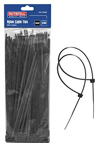 Faithfull CT200B 200 x 3.6mm Cable Ties (Pack of 100) - Black