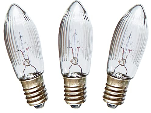 AUSWAHL 8V - 55V - netSells - 3er Set - 23V 3W Topkerze Riffelkerze Spitzschaftkerze - für Schwibbogen u. Lichterketten - für AUSSEN - für 10 Brennstellen - klar