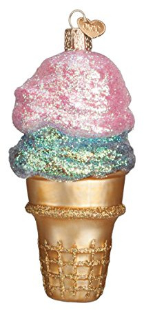 Old World Christmas Double Dip Ice Cream Cone Glass Blown Ornament for Christmas Tree, Handcrafted Holiday Decoration, Ice Cream Collection