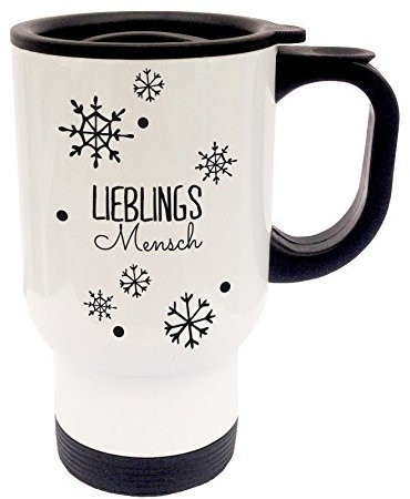 ilka parey wandtattoo-welt Thermobecher Thermotasse Coffee to go Becher Tee Kaffee Tasse campingbecher Reisebecher Kaffeebecher Lieblingsmensch mit Punkte und Schneeflocken tb012