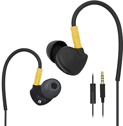 doupi Sport In-Ear Headset with Microphone Control, Earphones with Memory Wire Design Headphones Earpods Earpads, black/yellow
