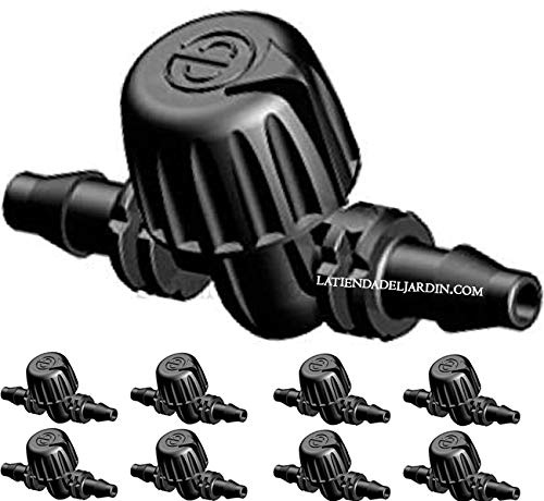 50 x VALVULA MICROTUBO 4,5mm. Llave de paso goteo para unir microtubo de 3 x 5 mm o 4mm. Color negro. Accesorio utilizado en riego por goteo.