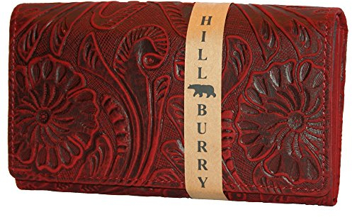 Hill Burry Geldbörse Geldbeutel für Damen | Geldtasche Portmonee für Frauen | echtes Leder | tolles Geschenk Rot Blumenmuster