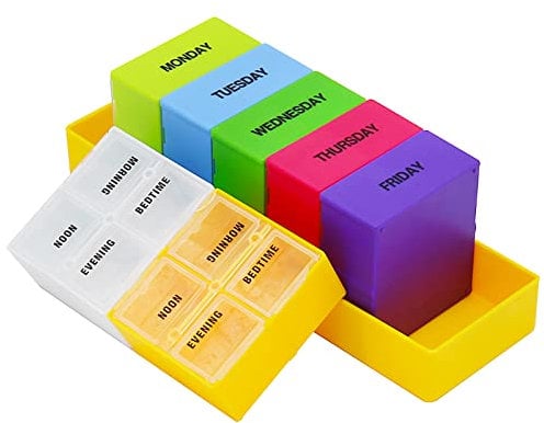 Large Weekly Pill Organiser 4 Times a Day, 7 Day Pill Dispenser Tablet Box Case Holder with 28 Deep Capacity Compartments