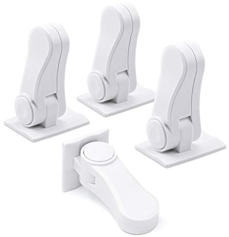 4 Pack Door Lever Child Safety Locks, SACONELL Upgraded Childproof Single Lever Lock, 180 Degree Revolving Door Lock with Adhesive (White)