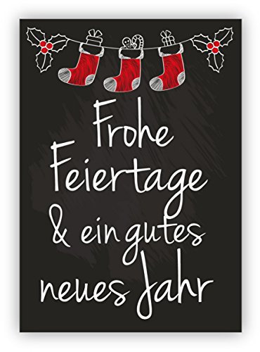 Kartenkaufrausch 1 Nette Retro Weihnachtskarte im Tafel Look mit Weihnachtsmann Socken: Frohe Feiertage & ein gutes neues Jahr! • als liebevolle Grußkarte zu Weihnachten, Neujahr für Freunde
