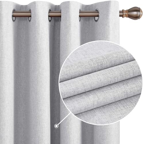 Deconovo 100% Verdunkelungsvorhang Blickdichte Gardinen Leinenoptik Total Verdunkelung Thermovorhang Schlafzimmer mit Ösen 229x132 Hellgrau 2er Set