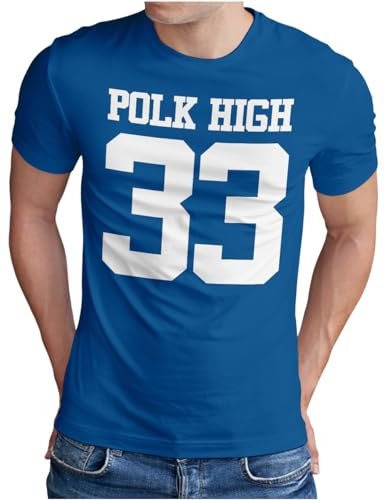 OM3® POLK-HIGH-33 T-Shirt - Herren - Al Bundy Kult TV Serie High School American Football - Royal Blau, L