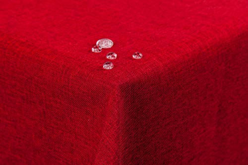 First-Tex Tischdecke Leinenoptik Lotuseffekt abwaschbar mit gerader Saumkante 160x220 oval in rot