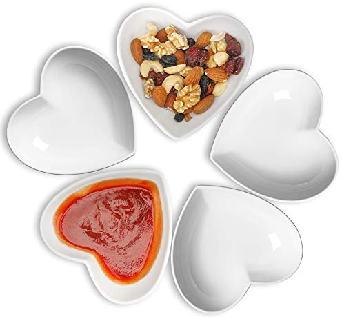 Keponbee Side Dish Bowls Ceramic, Cute Heart Bowl Dip Bowls Set of 5, Dessert Bowls for Ice Cream, Snack, Dips, 140ml