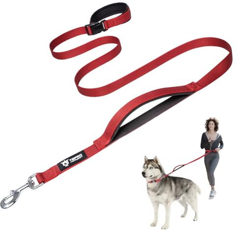 TSPRO Freihandleine Hund für Mittel bis Große Hunde, Verstellbar und Dauerhaft, mit Weichem Gepolstertem Griff und Metallschnalle (Rot)