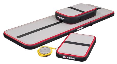 Sport-Thieme AirTrack Set Basic Carbon | 3-teilige AirTrack Matte für Training & Verein | Vinyl | Schwarz-Rot | Inkl. Fußpumpe mit Manometer | 17 kg | 100 cm Breite | Platzsparend