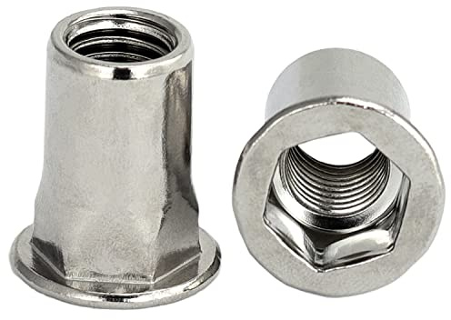 OPIOL QUALITY® Flachkopf Einnietmuttern mit Teilsechskantschaft offen M4x11,5 mm aus Edelstahl A2 V2A (20 Stück) Nietmuttern Muttern Flachkopfmuttern Blindnietmuttern
