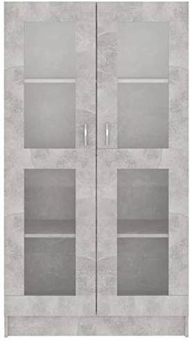 Kshzmoto Armoire en Verre Buffet Vitrine Armoire à Porte en Verre, 82.5x30.5x150 cm, Gris béton