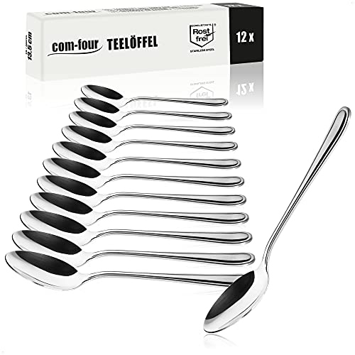 COM-FOUR® 12x cuillères à café en acier inoxydable - couverts de table élégants au design simple - cuillères à café - cuillères à dessert (12 pièces - cuillères à café 13,5 cm)
