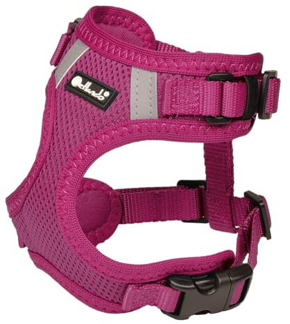 Petlando Hundegeschirr Mesh Vest, leichtes Brustgeschirr aus weichem Mesh & Nylon, stufenlos verstellbar, reflektierend mit 2 D-Ringen, Welpengeschirr, Fuchsia XS für kleine Hunde