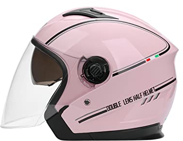 LIONCIANO Motorradhelm mit Doppelvisier, Jethelm Jet-Helm Roller-Helm Scooter-Helm Moped Mofa-Helm Chopper Retro Vintage Jethelme(Sakura Pink)