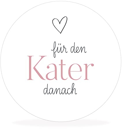 White&ivory, 50x runde Aufkleber, Sticker Für den Kater danach | stilvolles Design: herz, rosa | 4cm Durchmesser | selbstklebend | Gastgeschenke für Hochzeit Taufe Geburtstag