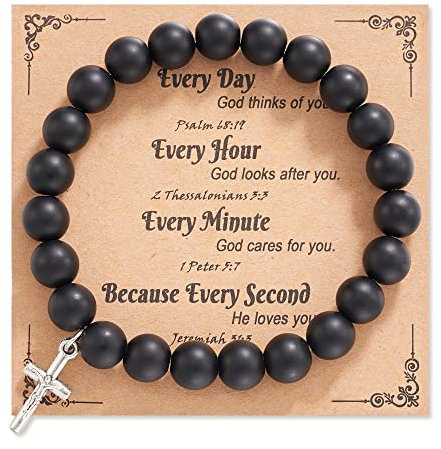 Christian Gifts, Natural Stone Cross Bracelet Religious Gifts for Women Men Teen & Girls, Metal, no gemstone