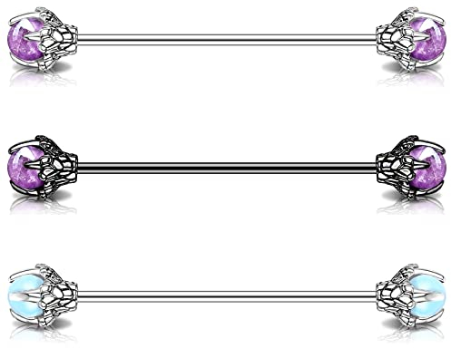 BodyAce Dragon Claw Nasenpiercing Ring, Chirurgenstahl Tragus Ohrstecker Mädchen Lippenpiercing, Bauchnabelpiercing Barbell Ohrringe Piercing Körperschmuck (F:3pcs Industrielles Barbell)