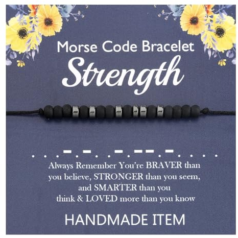 ENSIANTH Stärke Morse Code Armband Inspirierendes Armband Ermutigung Geschenke Abschlussgeschenke Freundschaftsgeschenke für Frauen, M, Edelstahl