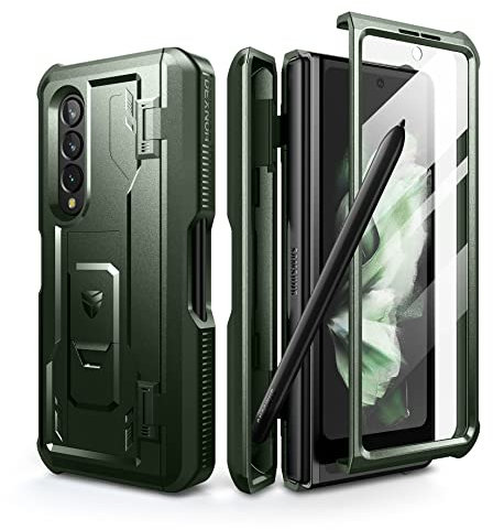 Dexnor Coque pour Samsung Galaxy Z Fold 3 5G (2021), Coque Intégrale Double Couche Robuste avec Protecteur d'écran Intégré, Béquille et Fente pour S Pen - Vert
