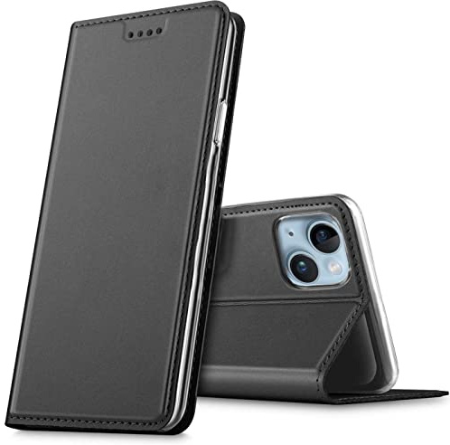 Verco Handyhülle für iPhone 14 Plus, Premium Handy Flip Cover für Apple iPhone 14 Plus Hülle 6.7 Zoll [integr. Magnet] Book Case PU Leder Tasche, Schwarz