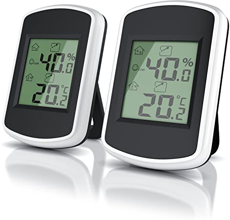 CSL - 2X Thermo-Hygrometer Thermometer Hygrometer innen Temperatur und Luftfeuchtigkeitsmessgerät mit Smiley-Indikator für Gewächshaus, Wohnzimmer, Schwarz/Weiß - 2er Set