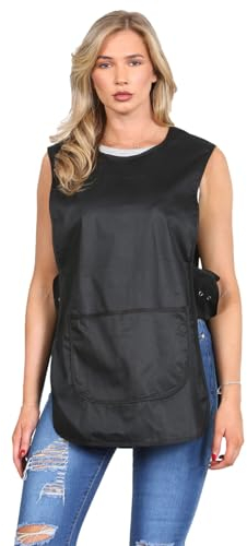 MyShoeStore, Tabard Apron Professional Kitchen Cleaning Workwear with Centre Pocket Side Button Fastening Bib Style Home Work Uniform Poly Cotton Blend Twill Fabric Machine Washable Black XXOS
