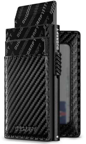 DUGRAFT Porte Carte Bancaire Automatique RFID Blocage, Portefeuille Minimaliste Pliable Homme Cuir PU pour Max.10 Cartes Comprend Porte Carte d'identité, Fibre de Carbone Noire